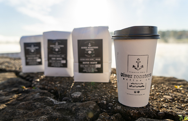 River Roasters Coffee bags and cup