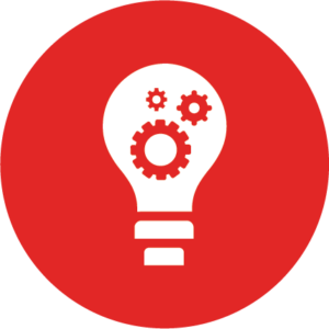 lightbulb with wheels icon in a red circle